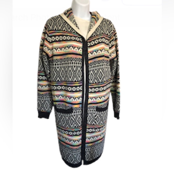 MONTEAU LOS ANGELES -Hooded Intarsia Duster - Open Front - Cardigan - Size Small - Picture 10 of 10